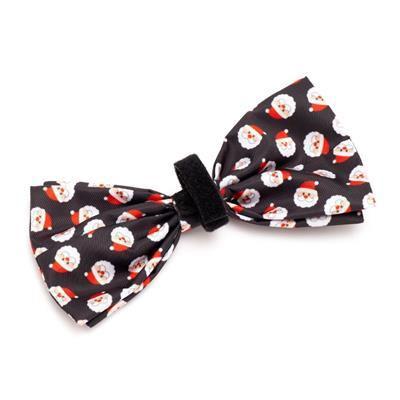 Black bow tie with Santa Claus pattern on a white background