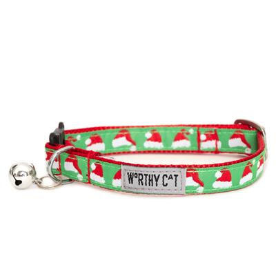 Cat collar with Santa hats pattern on a white background