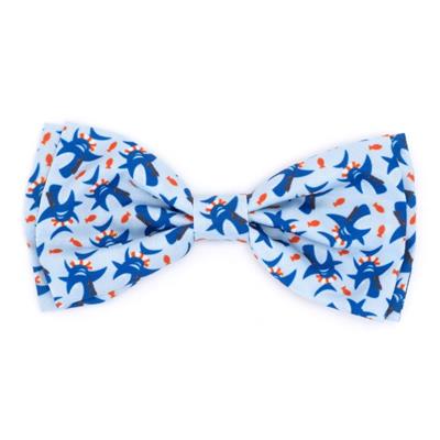 Blue bow tie with shark pattern on a white background