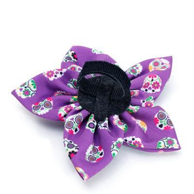 Purple collar bow with a black Velcro closure on a white background