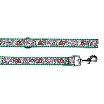 Floral patterned dog leash on a white background