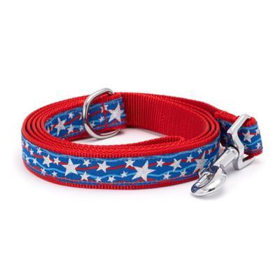 Dog leash with American flag pattern on a white background