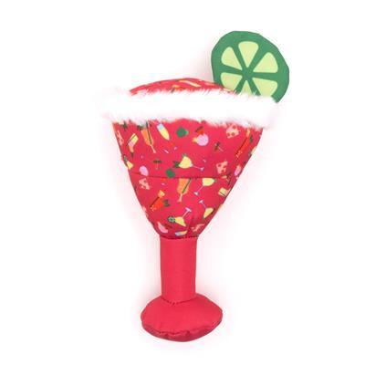 Red toy resembling a margarita glass with a lime wedge on a white background
