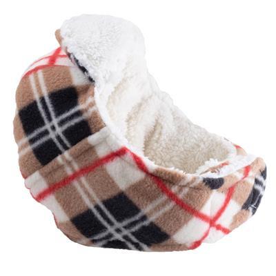Plaid dog hat with white sherpa lining on a white background