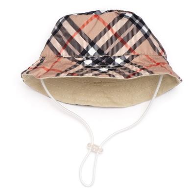 Plaid bucket hat with beige interior on a white background