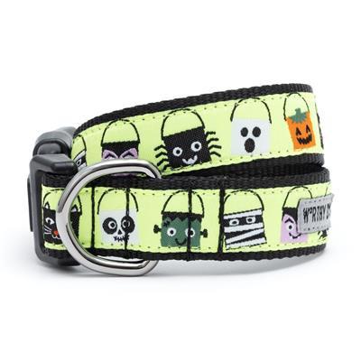 Dog collar with Halloween-themed design on a white background