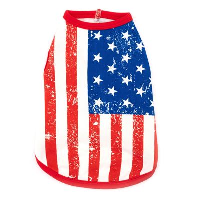 Dog t-shirt with American flag design on a white background