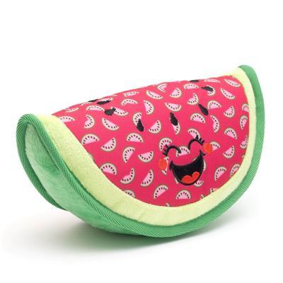 Toy resembling a watermelon with a green rind on a white background