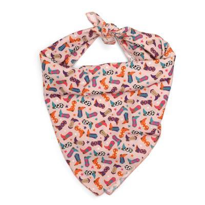 Dog bandana with colorful boot pattern on a white background