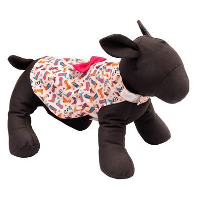 Black plush toy with a colorful patterned coat on a white background