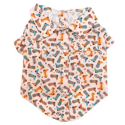 Dog shirt with boot pattern on a white background