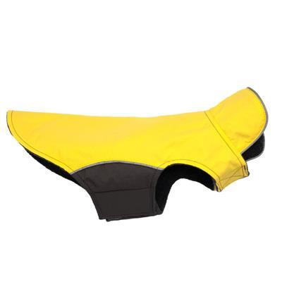 Yellow dog coat with black interior on a white background