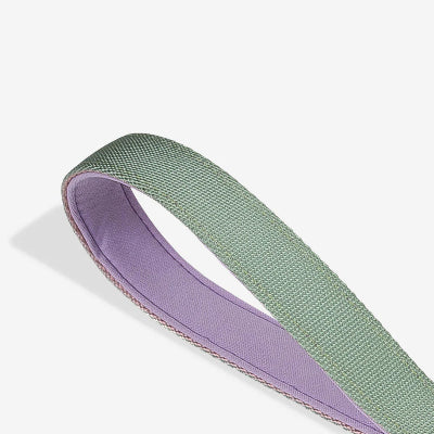Green and purple leash handle on a white background