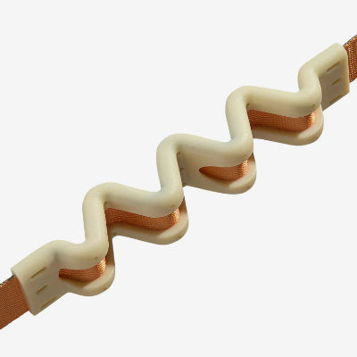 Zigzag-patterned shock absorbing leash with orange interior on a white background