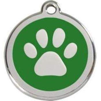 Red Dingo Green Paw Print Pet ID Tag