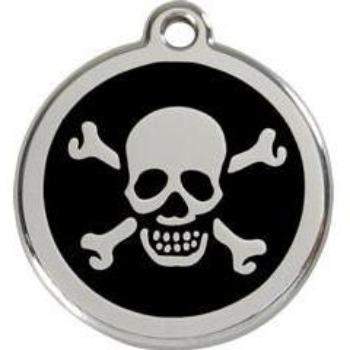 Red Dingo Black Skull Crossbones Pet ID Tag.