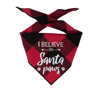 I Believe in Santa Paws Red Plaid Flannel Bandana.