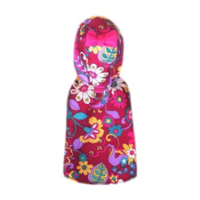 Dark pink floral dog raincoat with hood