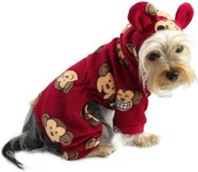 Silly Monkey Fleece Hooded Pajamas - Burgundy.