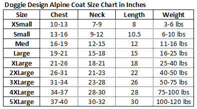 Doggie Design Lime Green Alpine Extreme Weather Puffer Coat Size Chart-Paws & Purrs Barkery & Boutique