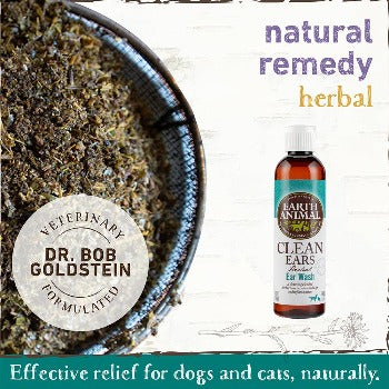 Earth Animal Herbal Topical Remedies Clean Ears Ear Wash for Dogs & Cats 4 oz..