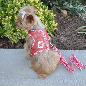 Cool Mesh Dog Harness - Hawaiian Hibiscus Red.