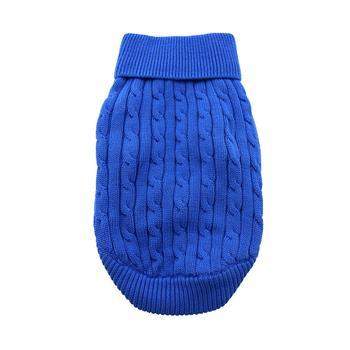 100% Pure Combed Cotton Riverside Blue Cable Knit Dog Sweater.