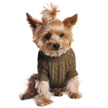100% Pure Combed Cotton Herb Green Cable Knit Dog Sweater.