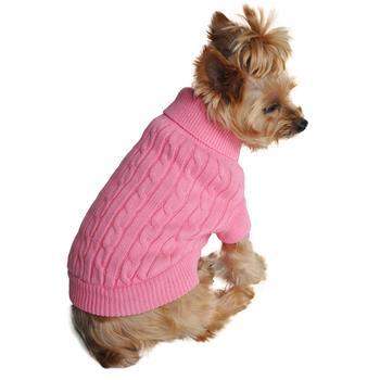 100% Pure Combed Cotton Candy Pink Cable Knit Dog Sweater