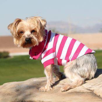 Striped Dog Polo Shirt - Pink Yarrow & White.