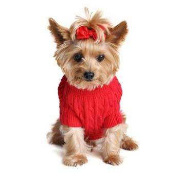 100% Pure Combed Cotton Fiery Red Cable Knit Dog Sweater.