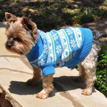 Snowflake & Hearts Dog Sweater - Blue.
