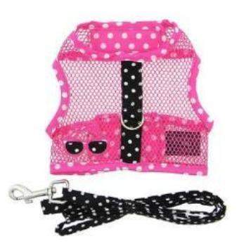 Cool Mesh Dog Harness - Pink Sunglasses & Black Polka Dot.