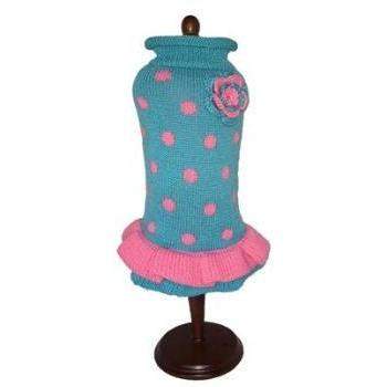 Turquoise/Pink Polka Dot Party Sweater Dress.