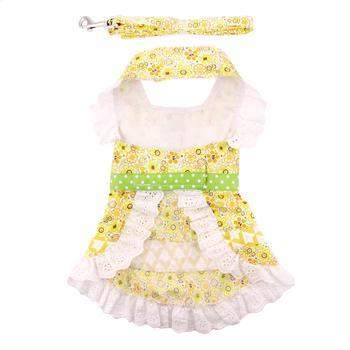 Emily Yellow Floral and Lace Dog Harness Dress.