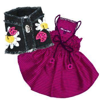 Fuchsia Checked Silk Dress with Crocheted Trim.