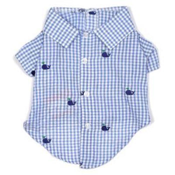 Gingham Whales Dog Shirt.