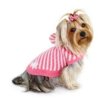 Pink Candy Striped Hooded Dog Sweater.