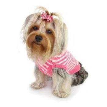 Pink Candy Striped Hooded Dog Sweater.