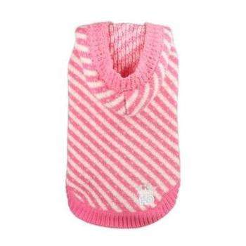 Pink Candy Striped Hooded Dog Sweater.