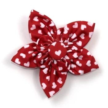 Red with white hearts dog collar flower.