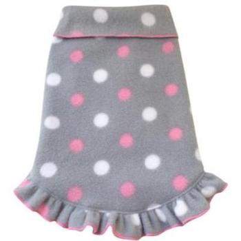 Pink Polka Dots On Grey w/Ruffle Pullover Dress.