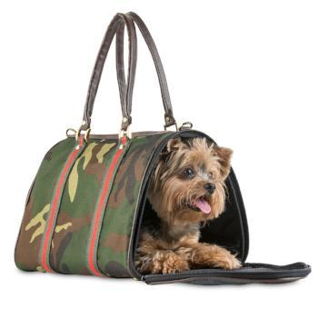 JL Duffle Dog Carrier - Camouflage w/Red Trim.