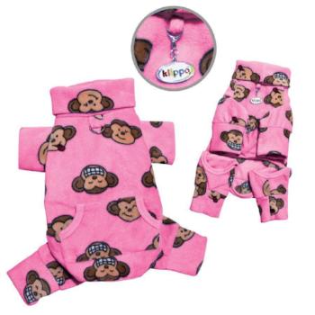 Silly Monkey Fleece Turtleneck Dog Pajamas - Pink.