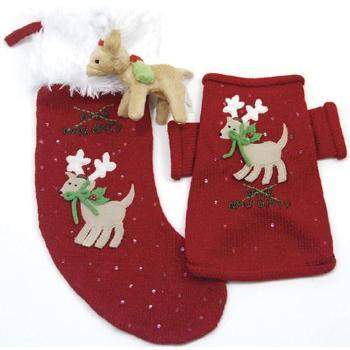 Oscar Newman Naughty or Nice Christmas Stocking w/Reindeer Toy.