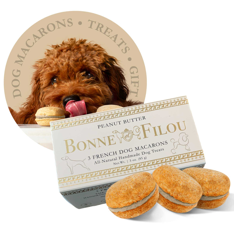 Bonne et Filou Peanut Butter Dog Macarons - Luxury Dog Treats (Box of 3)