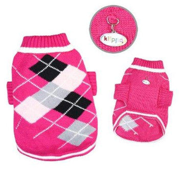 Argyle Pattern Turtleneck Dog Sweater - Pink.