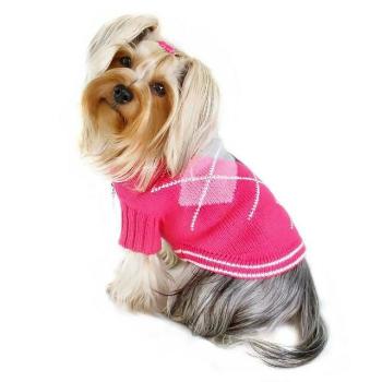 Argyle Pattern Turtleneck Dog Sweater - Pink.