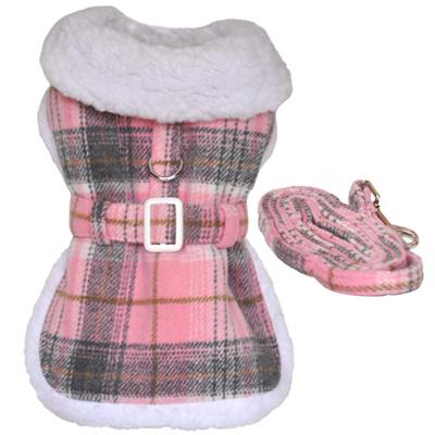 Doggie Design Sherpa Lined Dog Harness Coat - Pink and White Plaid with Matching Leash-Paws & Purrs Barkery & Boutique