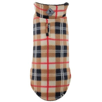Tan Plaid Fargo Fleece Reversible Dog Jacket -Paws & Purrs Barkery & Boutique